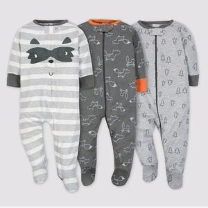 NWT Gerber 3 Pack Gray Fox Themed Sleep 'N Play ~sz 6-9M